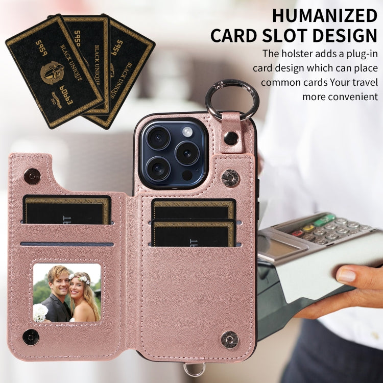 For iPhone 15 Pro Rhombic Texture Card Bag Phone Case with Short Lanyard