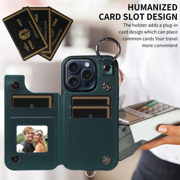 For iPhone 15 Pro Rhombic Texture Card Bag Phone Case with Short Lanyard