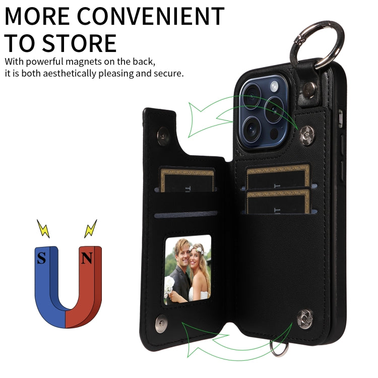 For iPhone 15 Pro Rhombic Texture Card Bag Phone Case with Short Lanyard