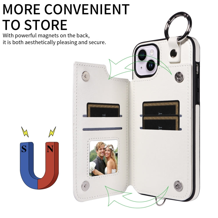 For iPhone 15 Plus / 14 Plus Rhombic Texture Card Bag Phone Case with Short Lanyard
