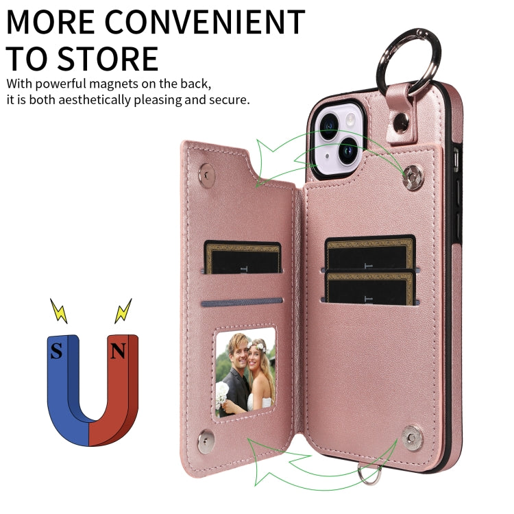 For iPhone 15 Plus / 14 Plus Rhombic Texture Card Bag Phone Case with Short Lanyard