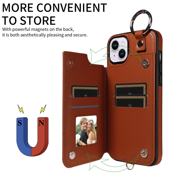 For iPhone 15 Plus / 14 Plus Rhombic Texture Card Bag Phone Case with Short Lanyard