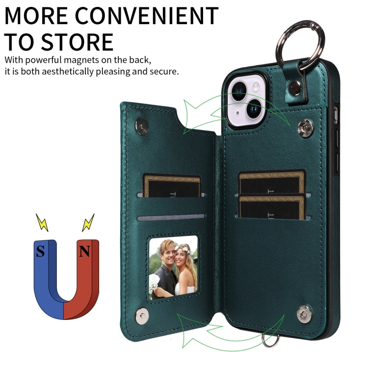 For iPhone 15 Plus / 14 Plus Rhombic Texture Card Bag Phone Case with Short Lanyard