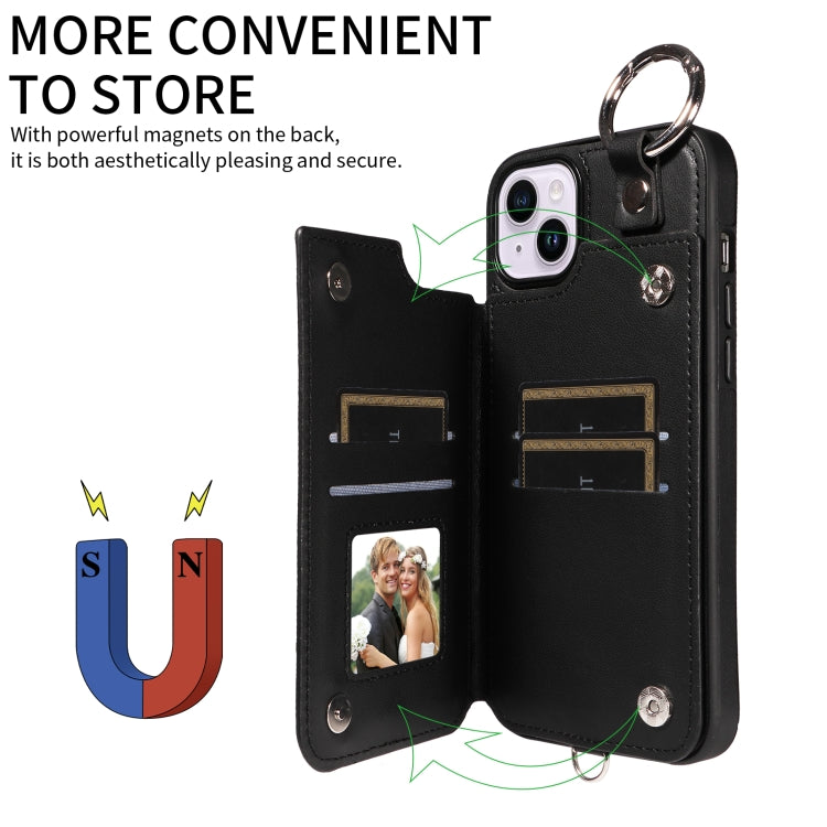 For iPhone 15 Plus / 14 Plus Rhombic Texture Card Bag Phone Case with Short Lanyard