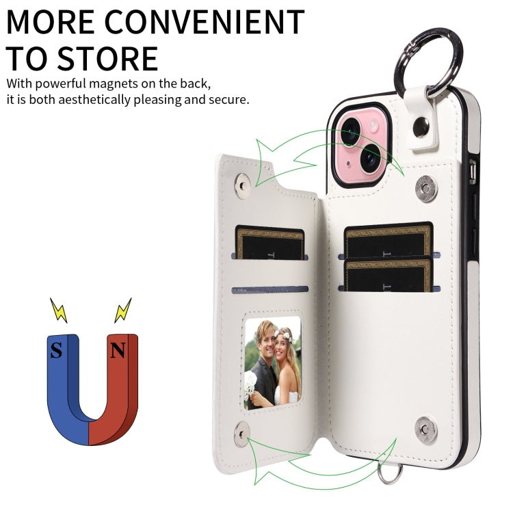 For iPhone 15 Rhombic Texture Card Bag Phone Case with Short Lanyard