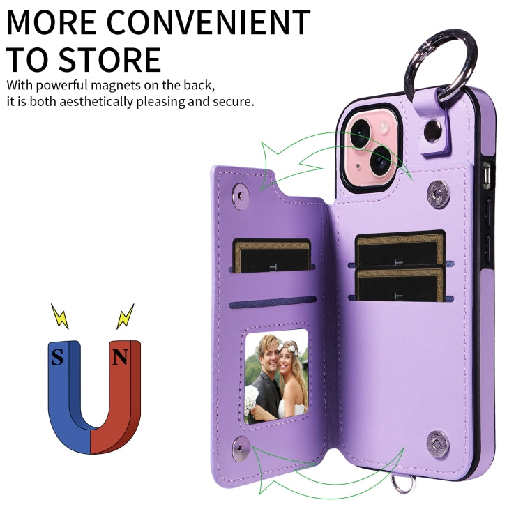 For iPhone 15 Rhombic Texture Card Bag Phone Case with Short Lanyard