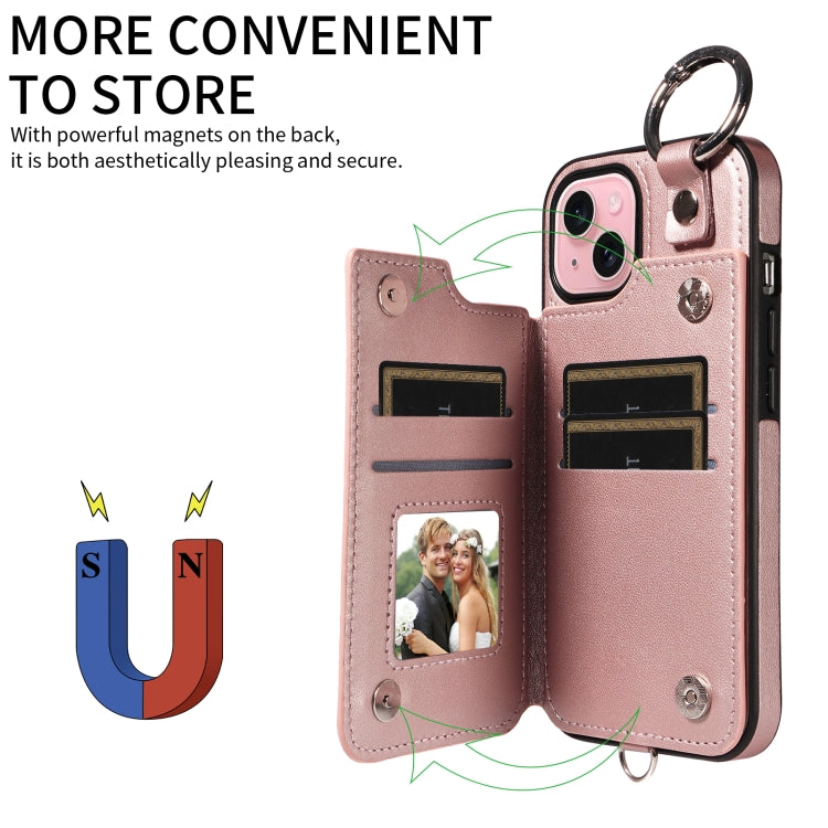 For iPhone 15 Rhombic Texture Card Bag Phone Case with Short Lanyard