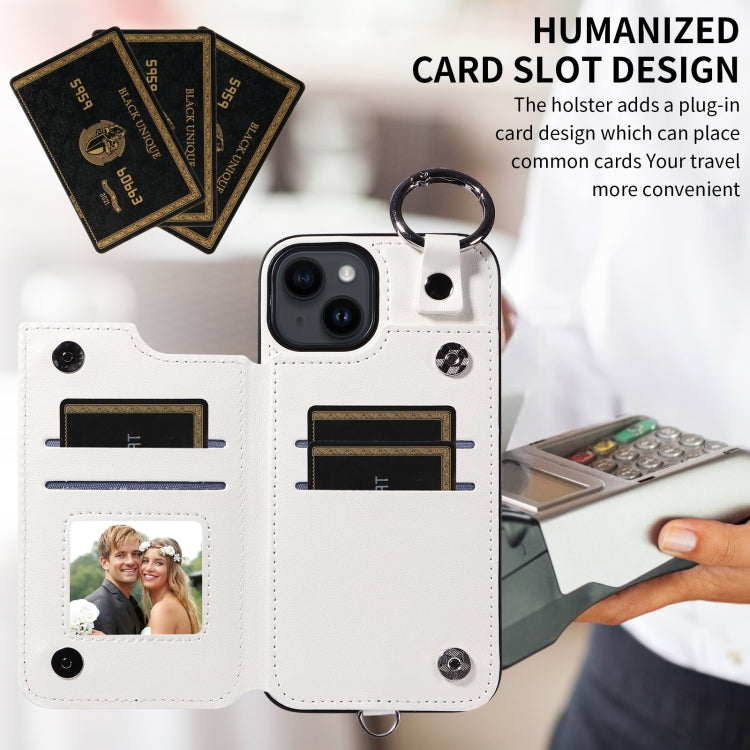 For iPhone 14 Rhombic Texture Card Bag Phone Case with Short Lanyard