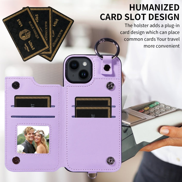 For iPhone 14 Rhombic Texture Card Bag Phone Case with Short Lanyard