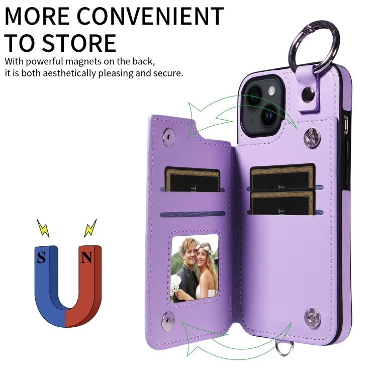 For iPhone 14 Rhombic Texture Card Bag Phone Case with Short Lanyard