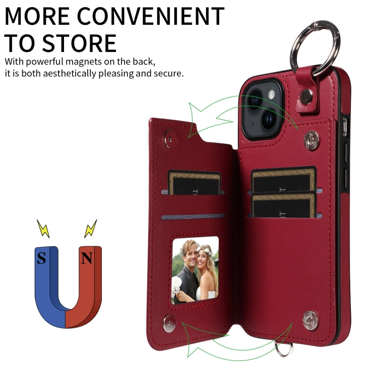 For iPhone 14 Rhombic Texture Card Bag Phone Case with Short Lanyard