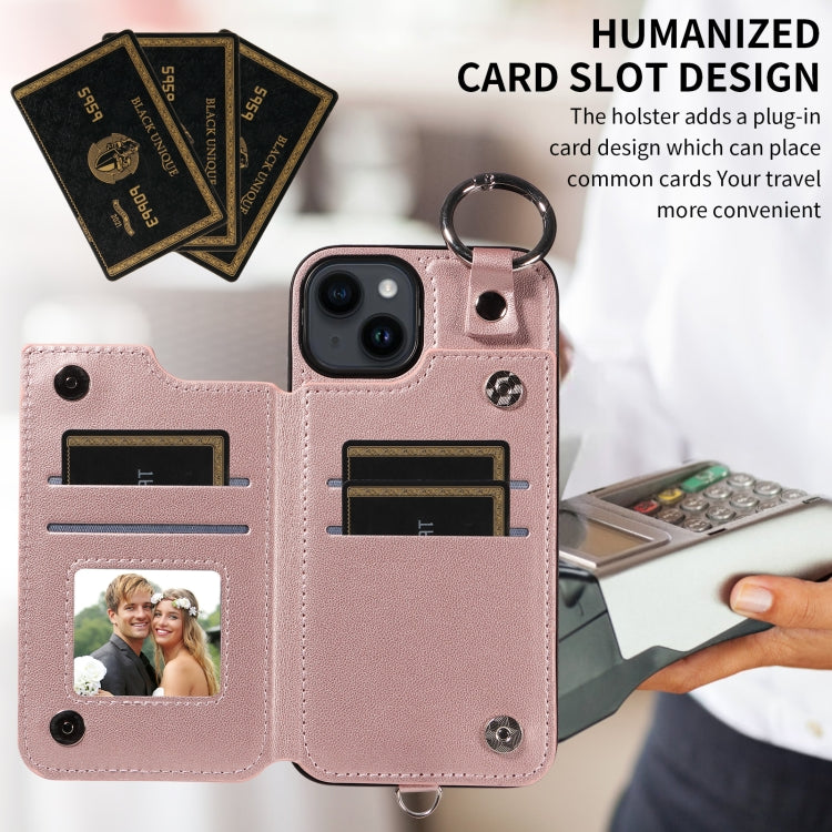 For iPhone 14 Rhombic Texture Card Bag Phone Case with Short Lanyard