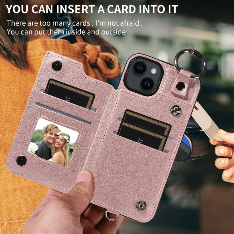 For iPhone 14 Rhombic Texture Card Bag Phone Case with Short Lanyard