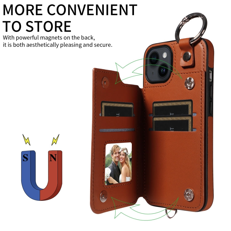 For iPhone 14 Rhombic Texture Card Bag Phone Case with Short Lanyard