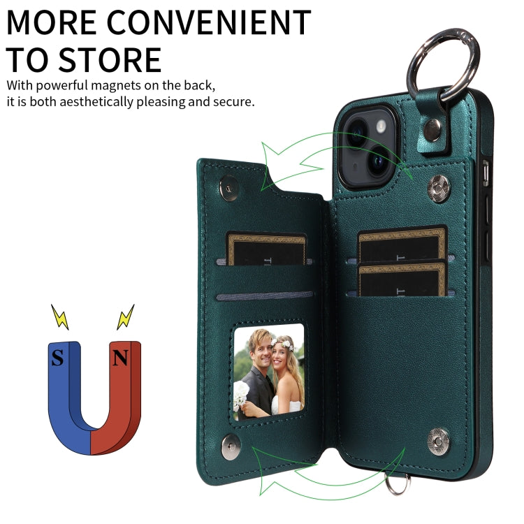 For iPhone 14 Rhombic Texture Card Bag Phone Case with Short Lanyard