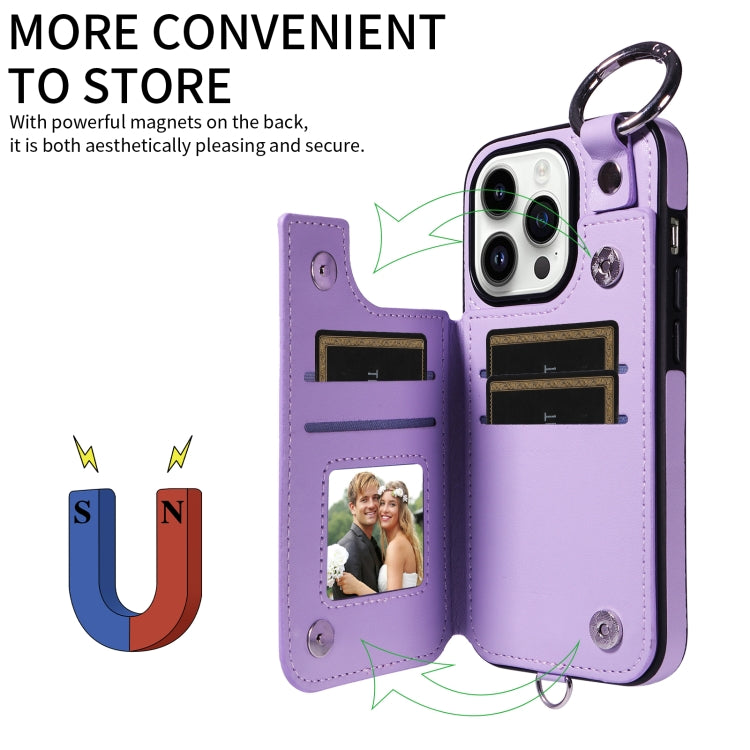 For iPhone 14 Pro Rhombic Texture Card Bag Phone Case with Short Lanyard