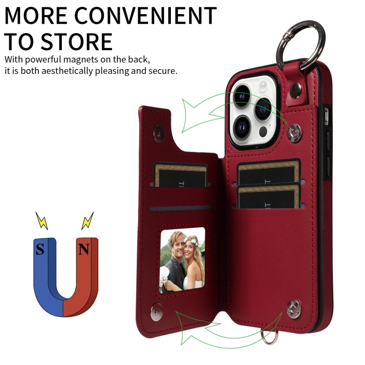 For iPhone 14 Pro Rhombic Texture Card Bag Phone Case with Short Lanyard