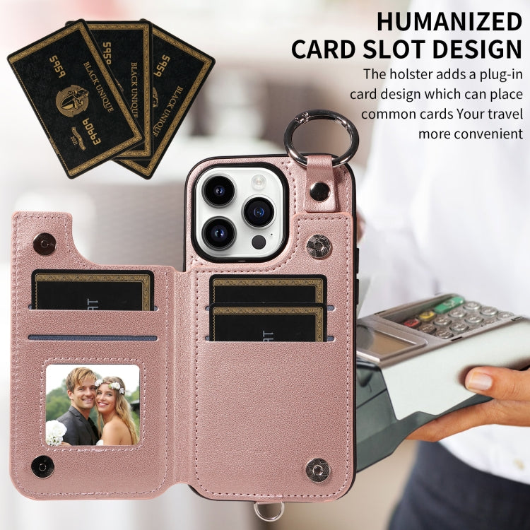 For iPhone 14 Pro Rhombic Texture Card Bag Phone Case with Short Lanyard