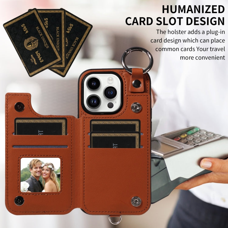 For iPhone 14 Pro Rhombic Texture Card Bag Phone Case with Short Lanyard