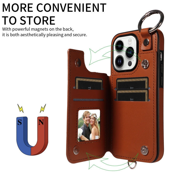 For iPhone 14 Pro Rhombic Texture Card Bag Phone Case with Short Lanyard