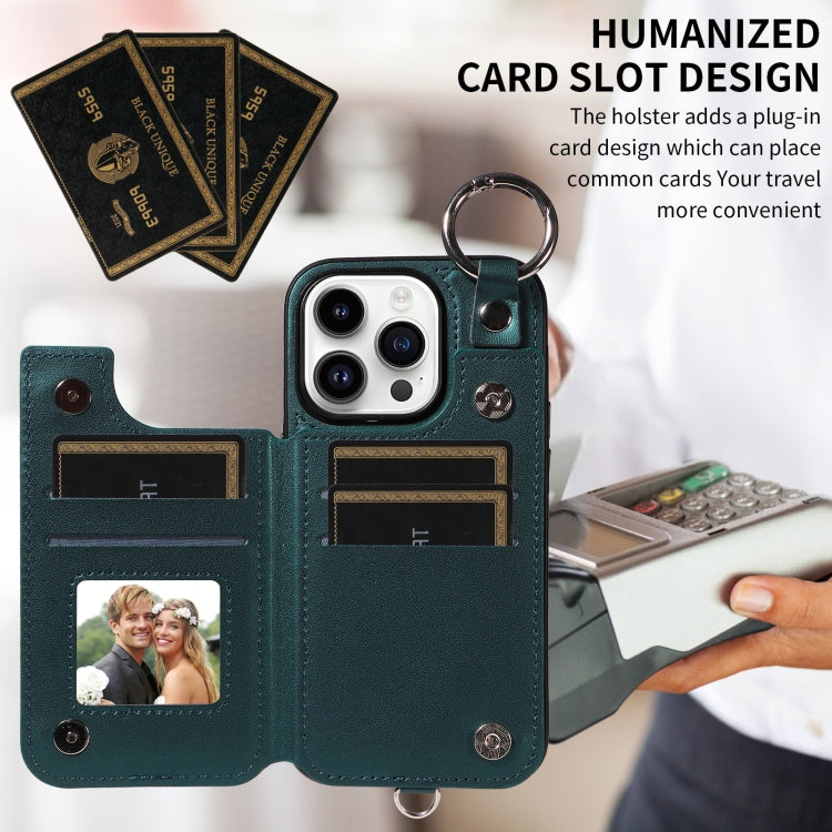For iPhone 14 Pro Rhombic Texture Card Bag Phone Case with Short Lanyard