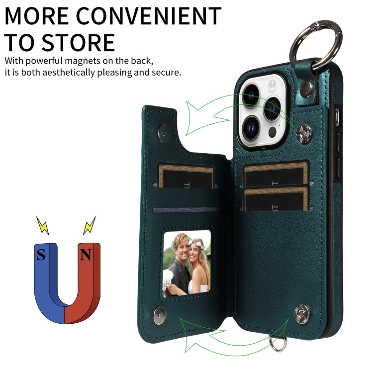 For iPhone 14 Pro Rhombic Texture Card Bag Phone Case with Short Lanyard