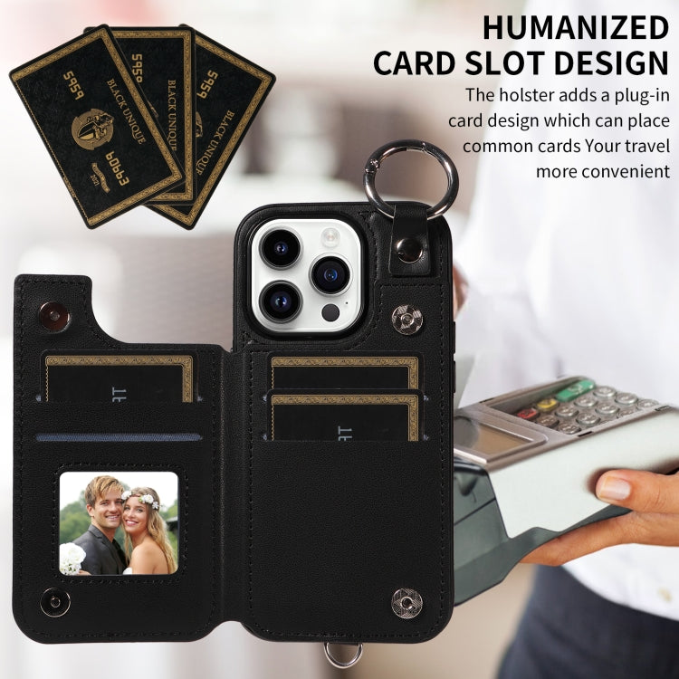For iPhone 14 Pro Rhombic Texture Card Bag Phone Case with Short Lanyard