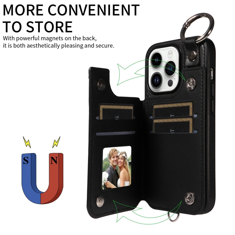 For iPhone 14 Pro Rhombic Texture Card Bag Phone Case with Short Lanyard