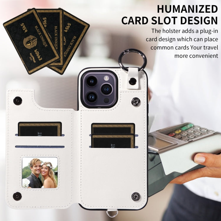 For iPhone 14 Pro Max Rhombic Texture Card Bag Phone Case with Short Lanyard
