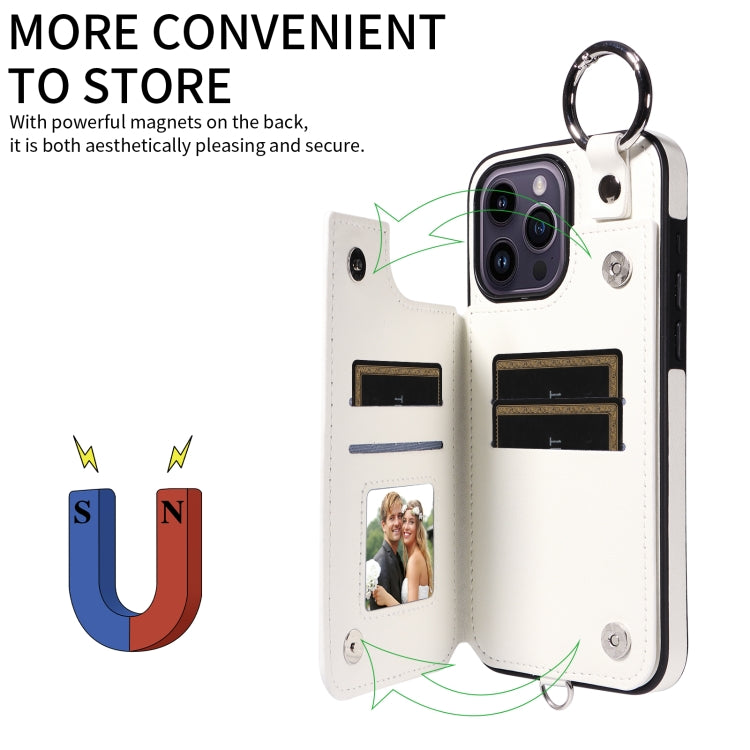 For iPhone 14 Pro Max Rhombic Texture Card Bag Phone Case with Short Lanyard
