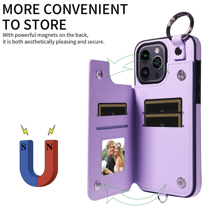 For iPhone 14 Pro Max Rhombic Texture Card Bag Phone Case with Short Lanyard