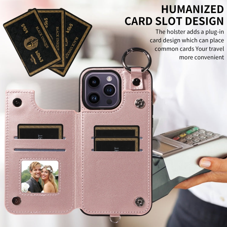 For iPhone 14 Pro Max Rhombic Texture Card Bag Phone Case with Short Lanyard