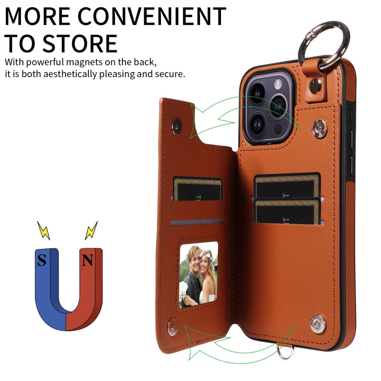 For iPhone 14 Pro Max Rhombic Texture Card Bag Phone Case with Short Lanyard