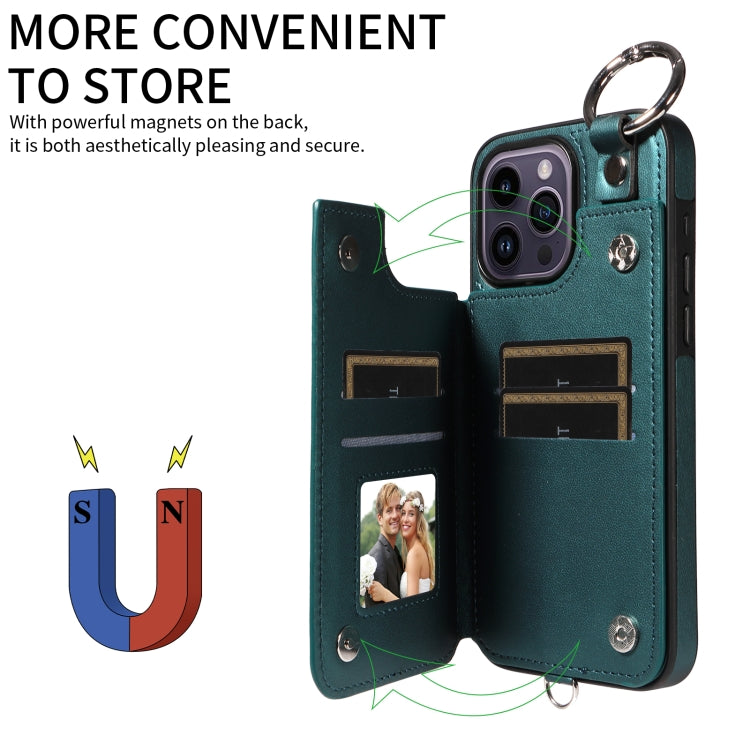 For iPhone 14 Pro Max Rhombic Texture Card Bag Phone Case with Short Lanyard