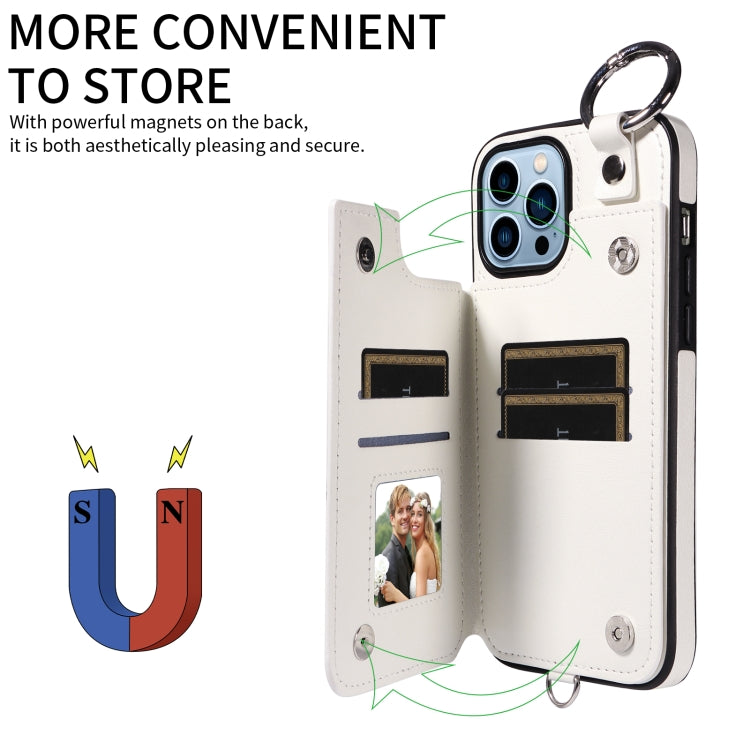 For iPhone 13 Pro Max Rhombic Texture Card Bag Phone Case with Short Lanyard