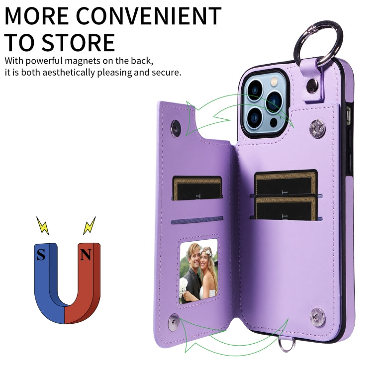 For iPhone 13 Pro Max Rhombic Texture Card Bag Phone Case with Short Lanyard