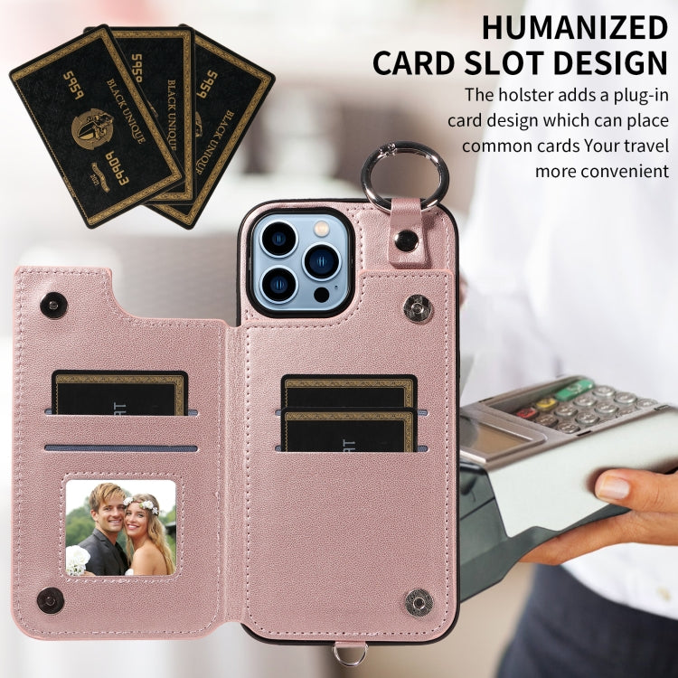 For iPhone 13 Pro Max Rhombic Texture Card Bag Phone Case with Short Lanyard