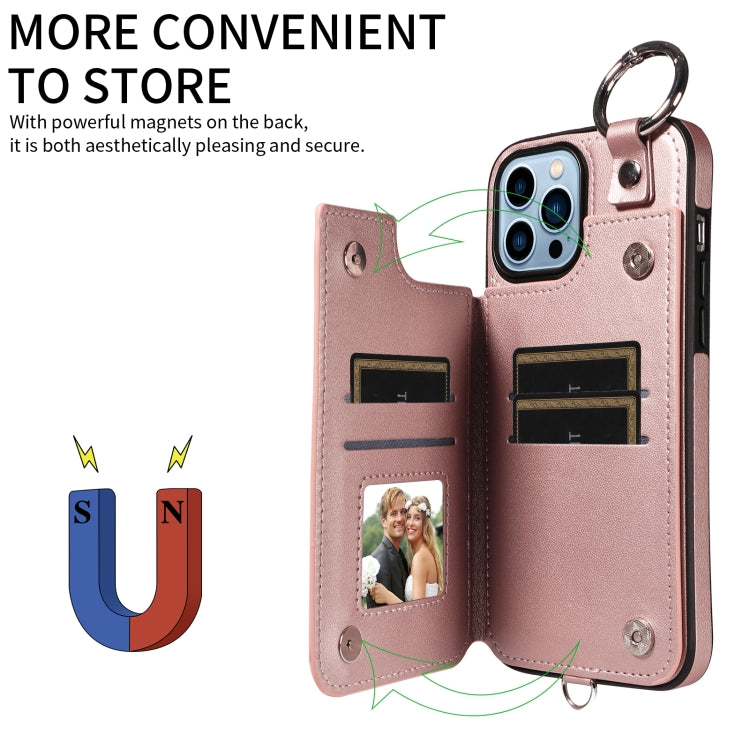 For iPhone 13 Pro Max Rhombic Texture Card Bag Phone Case with Short Lanyard