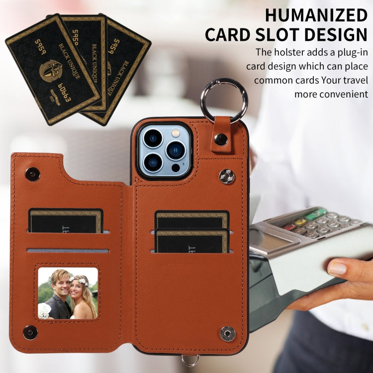 For iPhone 13 Pro Max Rhombic Texture Card Bag Phone Case with Short Lanyard
