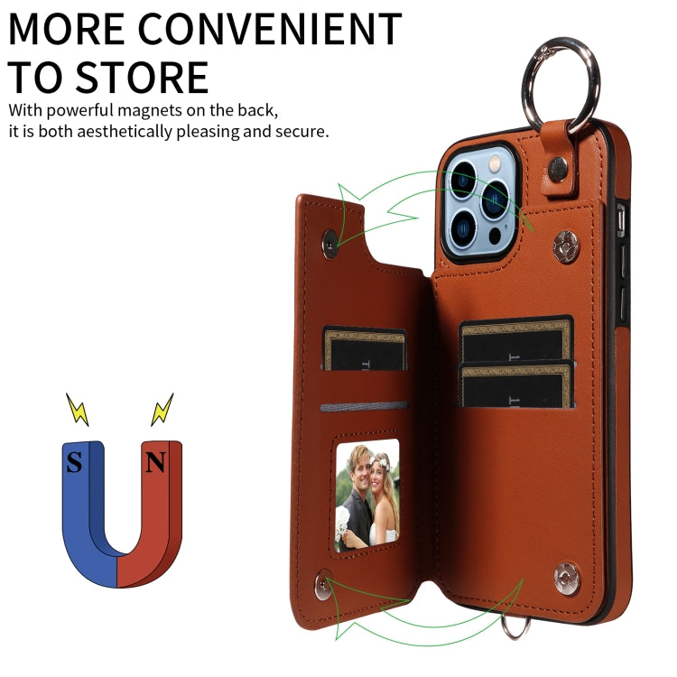 For iPhone 13 Pro Max Rhombic Texture Card Bag Phone Case with Short Lanyard