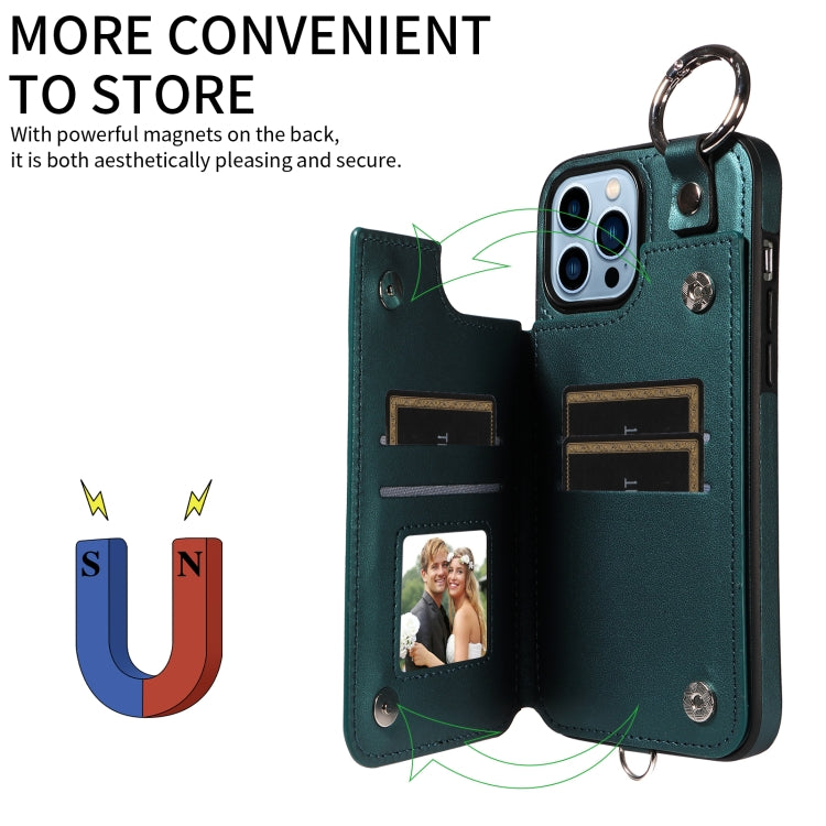For iPhone 13 Pro Max Rhombic Texture Card Bag Phone Case with Short Lanyard
