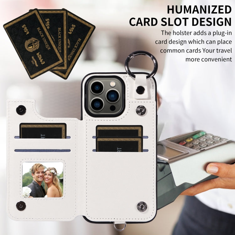 For iPhone 13 Pro Rhombic Texture Card Bag Phone Case with Short Lanyard