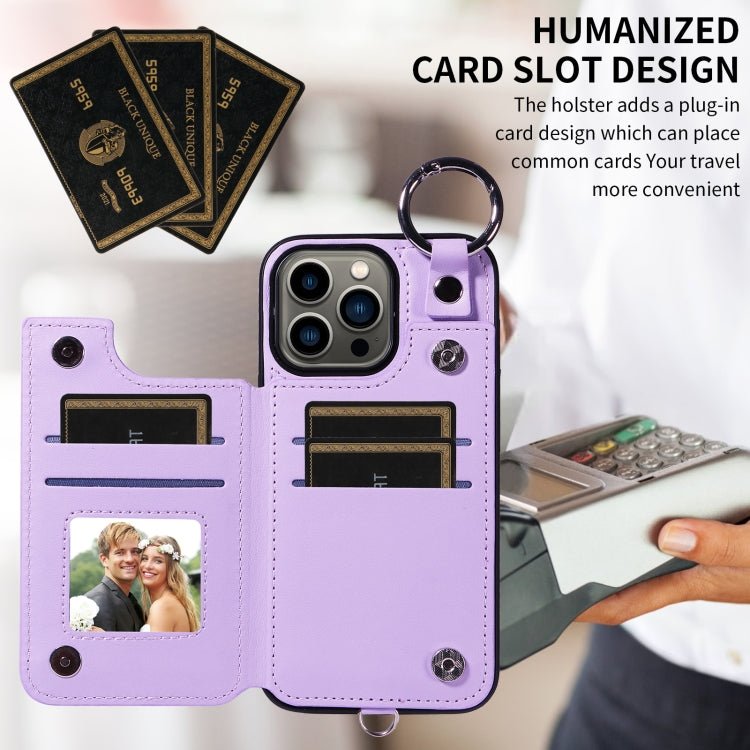 For iPhone 13 Pro Rhombic Texture Card Bag Phone Case with Short Lanyard