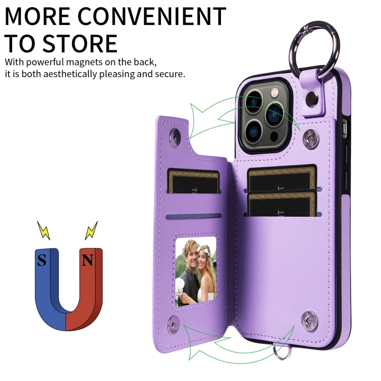 For iPhone 13 Pro Rhombic Texture Card Bag Phone Case with Short Lanyard