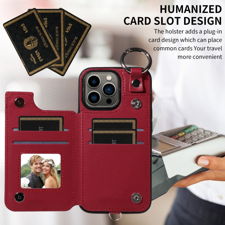 For iPhone 13 Pro Rhombic Texture Card Bag Phone Case with Short Lanyard
