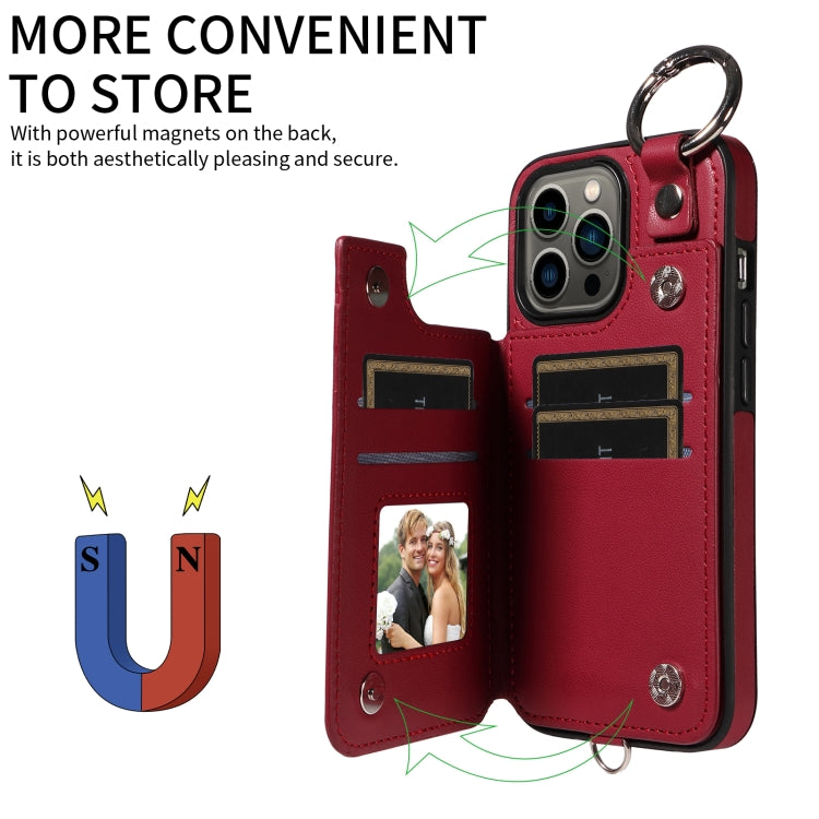 For iPhone 13 Pro Rhombic Texture Card Bag Phone Case with Short Lanyard