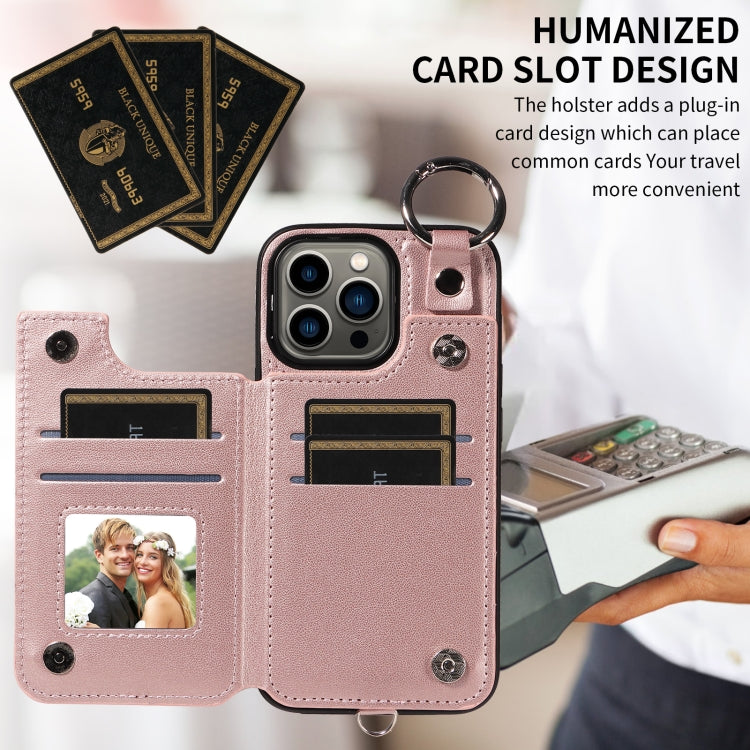 For iPhone 13 Pro Rhombic Texture Card Bag Phone Case with Short Lanyard
