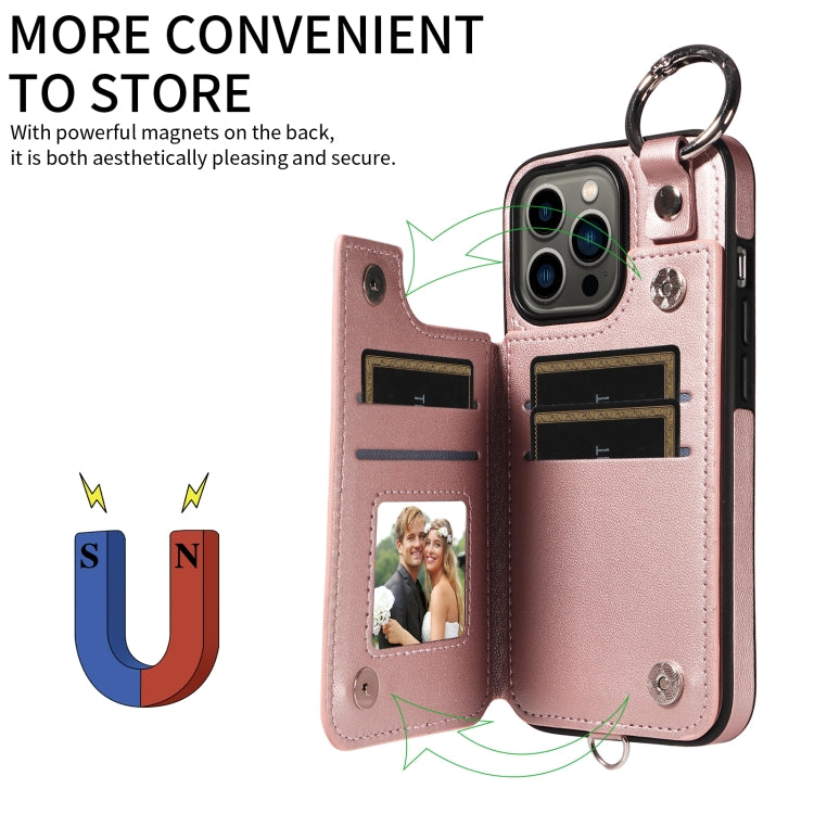For iPhone 13 Pro Rhombic Texture Card Bag Phone Case with Short Lanyard