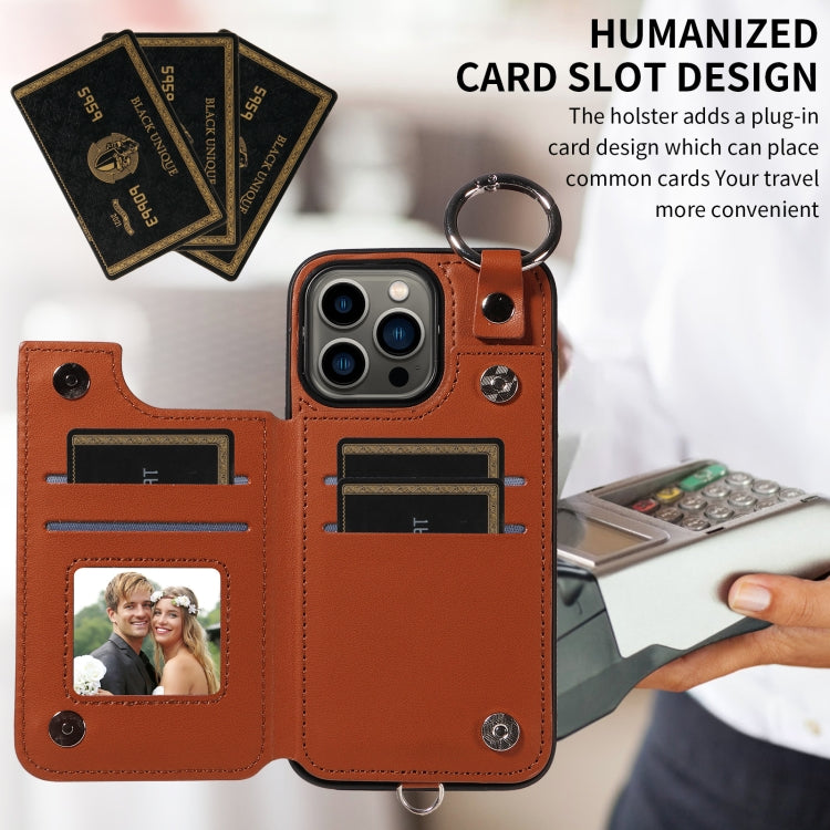 For iPhone 13 Pro Rhombic Texture Card Bag Phone Case with Short Lanyard