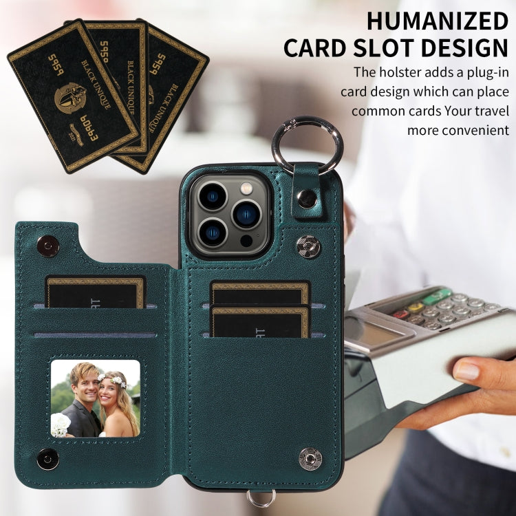 For iPhone 13 Pro Rhombic Texture Card Bag Phone Case with Short Lanyard